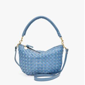 Clare V. Petite Moyen light blue woven checker bag